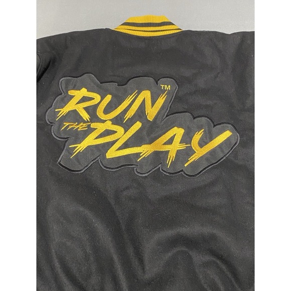 New Age CEOs Varsity Bomber Jacket Black/Yellow Run The Play Embroidered Cheetah - Picture 6 of 12